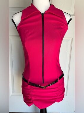 Sabora sleeveless juniors L dark pink 3/4 zip front cotton stretch top USA made